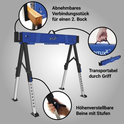 Kozioł roboczy składany regulowany 600 kg 62-87 cm zestaw 2 szt.