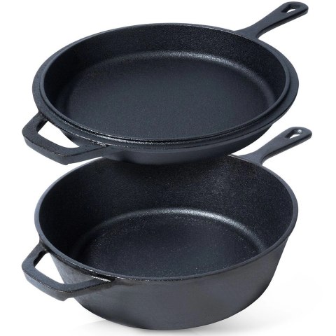 Zestaw Garnek z Patelnią Uchwytem Rączką Żeliwny Solidny Trwały VILDE 42 cm