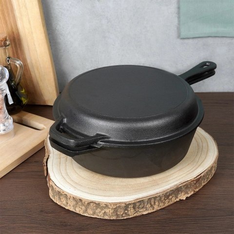 Zestaw Garnek z Patelnią Uchwytem Rączką Żeliwny Solidny Trwały VILDE 42 cm