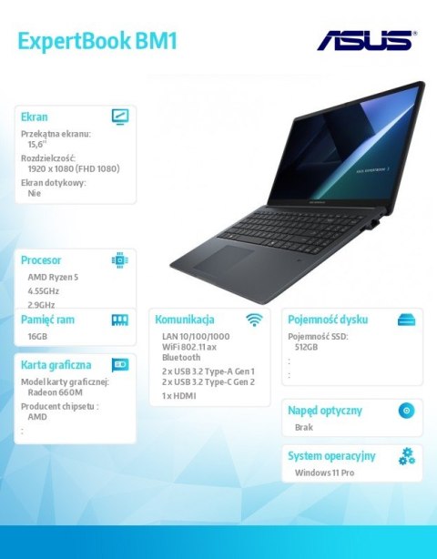 Notebook ExpertBook BM1 BM1503CDA-S70989X R5 7535U 16GB/512GB/W11PRO