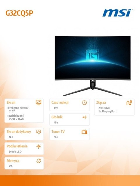 Monitor G32CQ5P 31 5 cala Zakrzywiony WQHD VA 170Hz