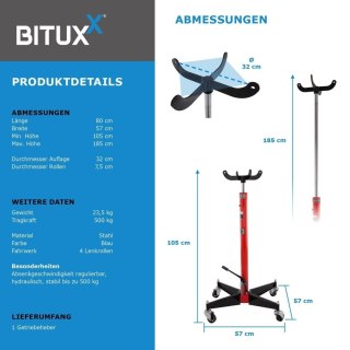 Podnośnik stojak do silników i skrzynie biegów do 500kg 105-185cm Czerwony