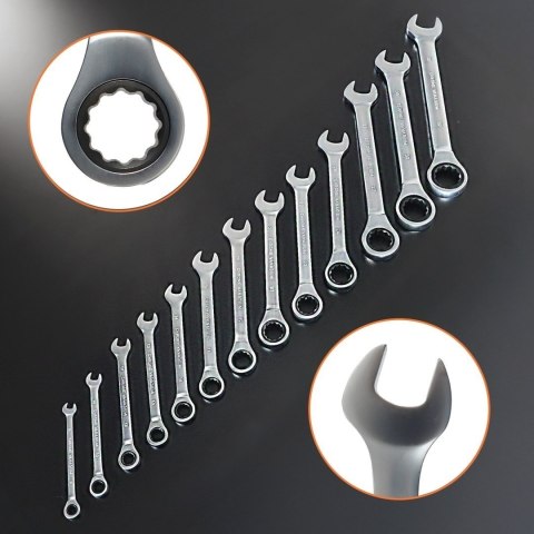 Zestaw kluczy płasko-oczkowych z grzechotką 8-32mm CrV 13 szt Zestaw Polerowane