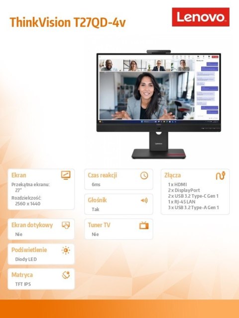 Monitor ThinkVision T27QD-4v 27 cali 64B8UAT1EU