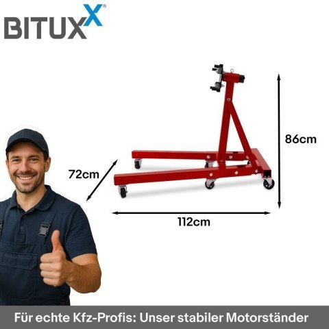 Belka Żuraw do silnika do 900kg Bituxx Czerwona składana podpora na kółkach