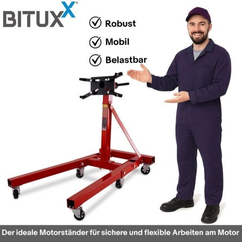 Belka Żuraw do silnika do 900kg Bituxx Czerwona składana podpora na kółkach