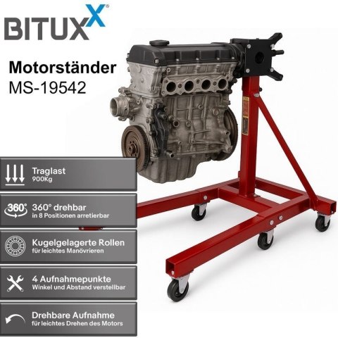 Belka Żuraw do silnika do 900kg Bituxx Czerwona składana podpora na kółkach