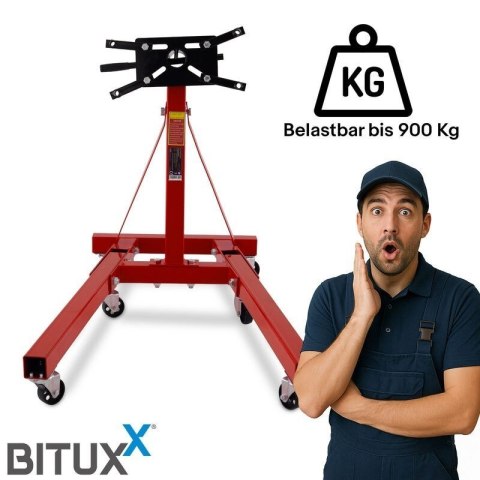 Belka Żuraw do silnika do 900kg Bituxx Czerwona składana podpora na kółkach