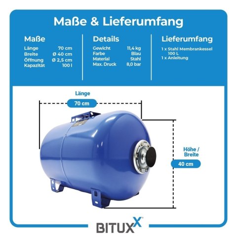 Hydrofor z membraną 100l Bituxx zbiornik ciśnieniowy 8 bar