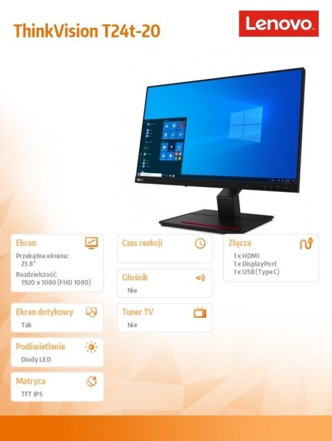 Monitor 23 8 ThinkVision T24t-20 WLED LCD 62C5GAT1EU