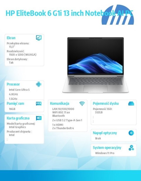 Notebook EliteBook 6 G1i U5-225U 512GB 16GB W11P 13 3 C51H7ET