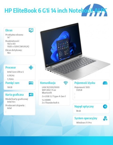 Notebook EliteBook 6i U5-225H 512GB 16GB W11P 14 0 C51N6ET
