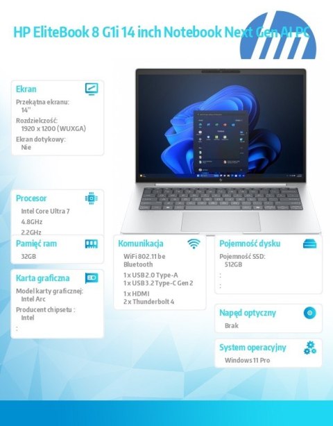 Notebook EliteBook 8 G1i U7-258V 512GB 32GB W11P 14 0 C51H6ET