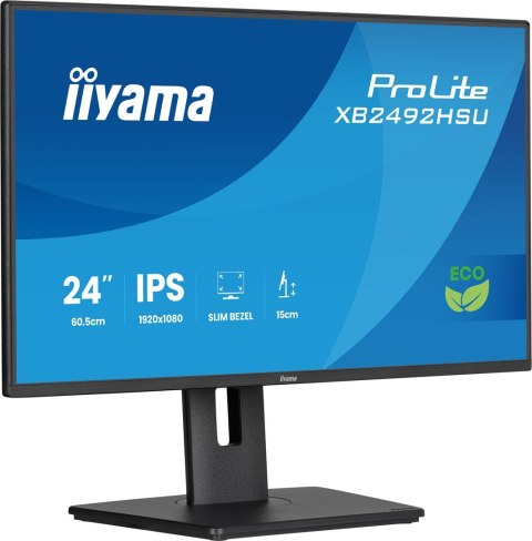 Monitor iiyama ProLite 24-calowy panel IPS Full HD z wąskimi ramkami, klasą energetyczną B, regulowaną wysokością