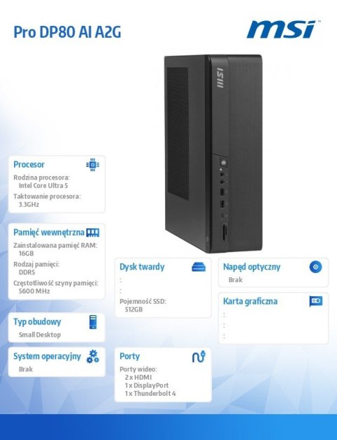 Komputer PRO DP80 AI A2G-083XEU nOS Intel Core Ultra 5 225 16GB 512GB Czarny