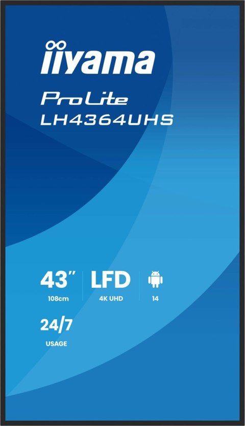 Płaski ekran iiyama LH4364UHS-B1AG 43 cale LCD UHD - 109,2 cm