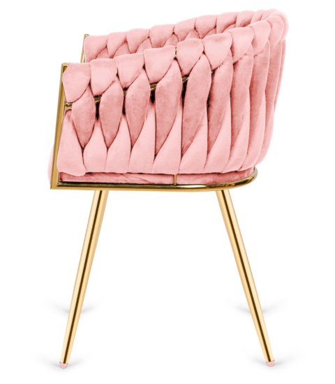 Krzesło plecione Lugano fotel TRECCIA PINK VELVET GOLD