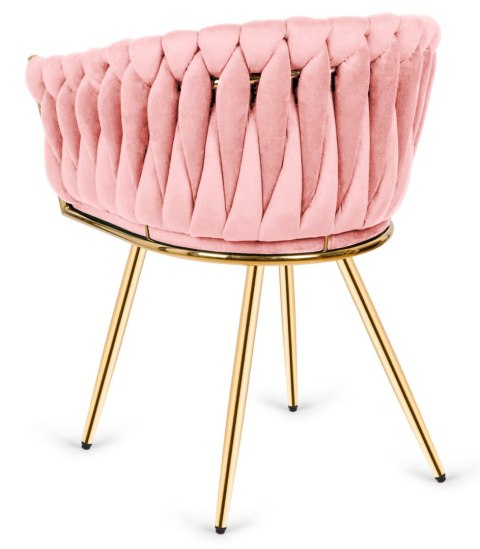 Krzesło plecione Lugano fotel TRECCIA PINK VELVET GOLD