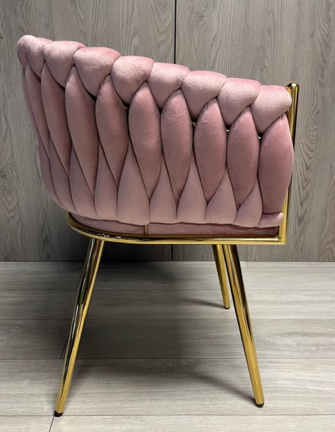 Krzesło plecione Lugano fotel TRECCIA PINK VELVET GOLD