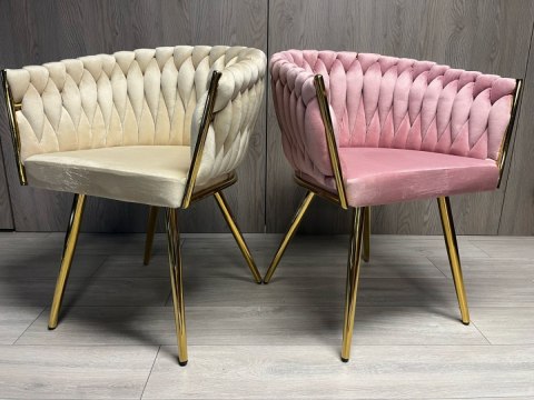 Krzesło plecione Lugano fotel TRECCIA PINK VELVET GOLD