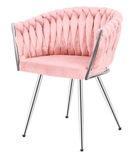 Krzesło plecione Lugano fotel TRECCIA PINK VELVET SILVER