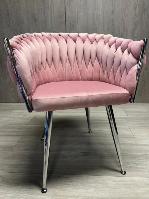 Krzesło plecione Lugano fotel TRECCIA PINK VELVET SILVER