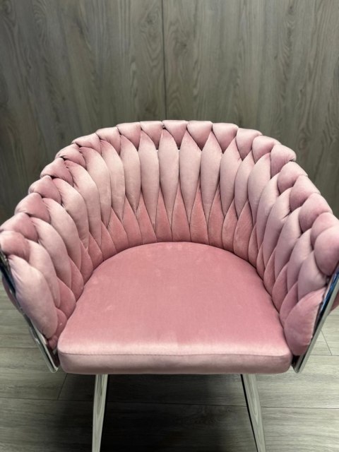 Krzesło plecione Lugano fotel TRECCIA PINK VELVET SILVER