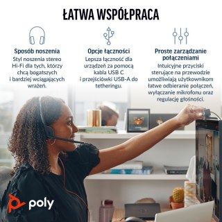 Poly Blackwire 3220 Stereo USB-C Black Headset +USB-C/A Adapter (Box) 8X228AA