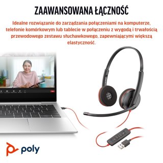 Poly Blackwire 3220 Stereo USB-C Black Headset +USB-C/A Adapter (Bulk) 8X2J9A6