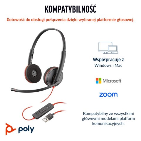Poly Blackwire 3220 Stereo USB-C Black Headset +USB-C/A Adapter (Bulk) 8X2J9A6
