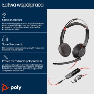 Poly Blackwire 5220 Stereo USB-C Headset +3.5mm Plug +USB-C/A Adapter 8X231AA