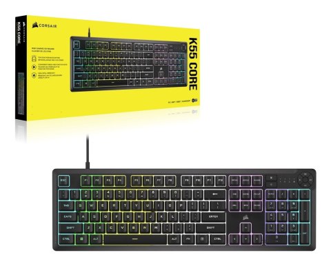 Klawiatura CORSAIR Tas K55 CORE BLACK RGB, Gumowa kopuła, Mechaniczna, USB