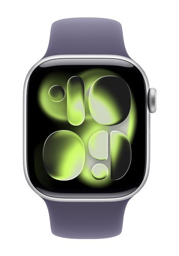 Zegarek Apple Watch Series 11 GPS 46mm Srebrna aluminiowa koperta z fioletowym paskiem sportowym Fog - S/M