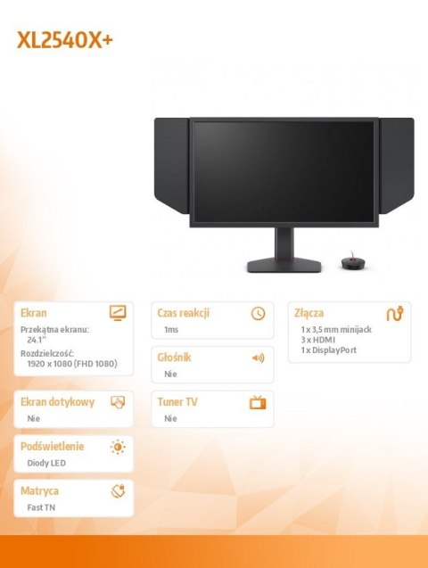 Monitor 24 1 cala BENQ XL2540X+ LED 1ms 12MLN:1 HDMI GAMING