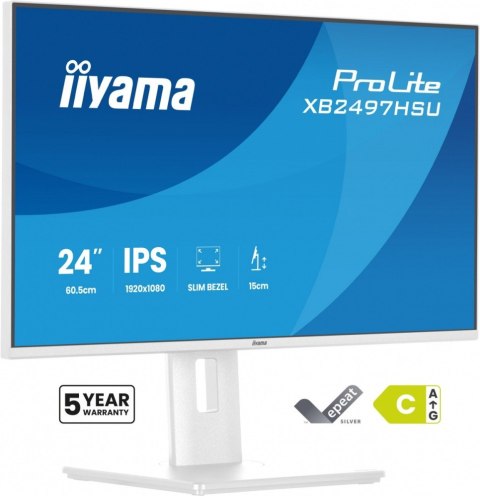Monitor ProLite 23.8 cala XB2497HSU-W1 IPS,FHD,HDMI,DP,120Hz,350CD,2xUSBv3.2, 2xUSB-C, GW 5lat, HAS 150/PIVOT, BIAŁY