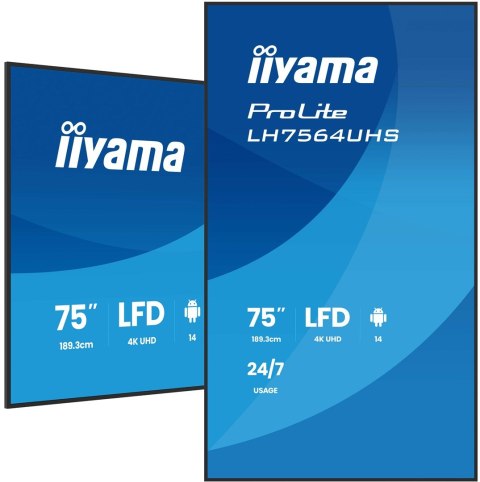Płaski ekran iiyama LH7564UHS-B1AG 75 IN LCD UHD - 190.5 cm
