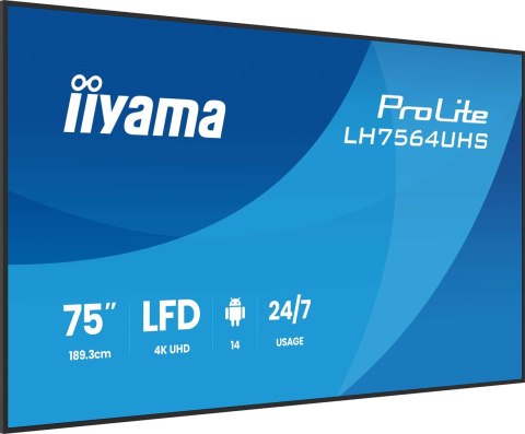 Płaski ekran iiyama LH7564UHS-B1AG 75 IN LCD UHD - 190.5 cm