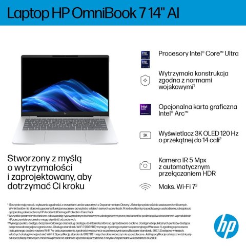 HP OmniBook 7 AI 14-fr0003nw Ultra 5 225U 14"2K OLED BV LBL 300nits 16GB LPDDR5-7467 SSD512 Intel Arc Cam 5 Mpx IR 68Wh W11Pro G