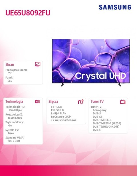 Telewizor LED 65 cali UE65U8092FUXXH