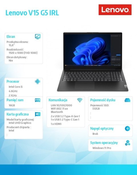 Notebook V15 G5 83GW009APB W11Pro i5-13420H 16GB 512GB INT 15.6 FHD Business Black 3YRS OS