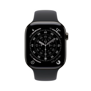 Apple Watch Series 11 Cellular 46mm Łupkowa koperta tytanowa z czarnym paskiem sportowym - M/L