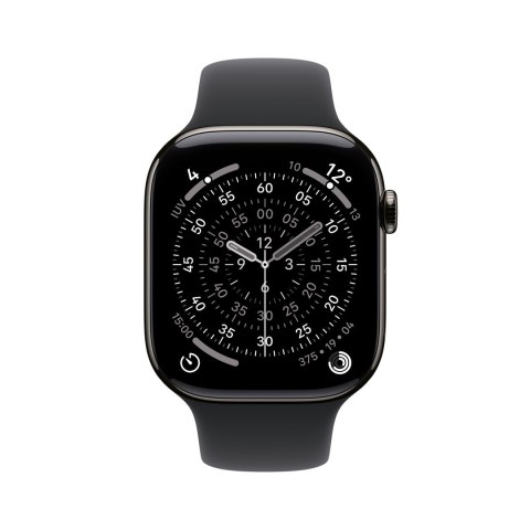 Apple Watch Series 11 Cellular 46mm Łupkowa koperta tytanowa z czarnym paskiem sportowym - M/L