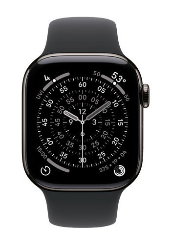 Apple Watch Series 11 Cellular 46mm Łupkowa koperta tytanowa z czarnym paskiem sportowym - M/L