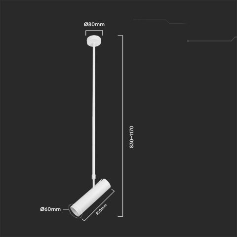 Oprawa sufitowa V-TAC GU10 regulowana 830-1170mm biała VT-7900 3 lata gwarancji