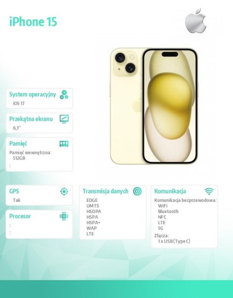 IPhone 15 512GB - Żółty