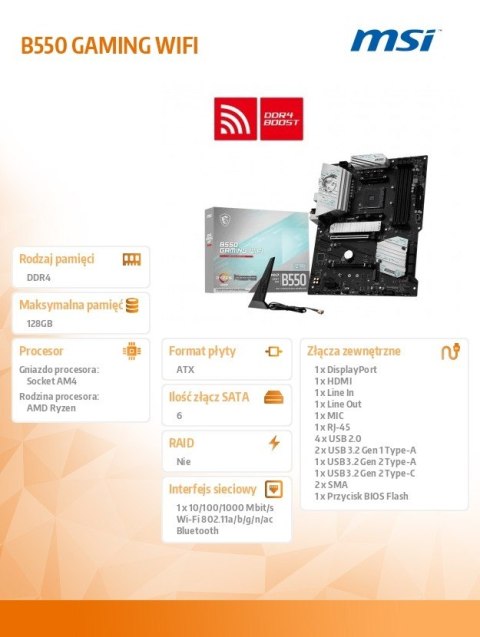 Płyta główna B550 GAMING WIFI 4DDR4 HDMI DP ATX