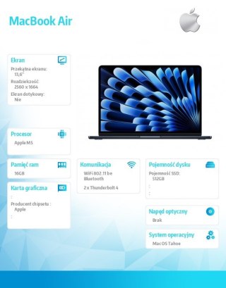 MacBook Air 13 6 cala: M5 10 8  16GB  512GB SSD  bez zasilacza - Północ
