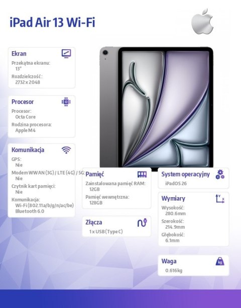 IPad Air 13 cali Wi-Fi 128GB Gwiezdna szarość