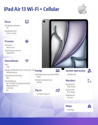 IPad Air 13 cali Wi-Fi + Cellular 128GB Gwiezdna szarość