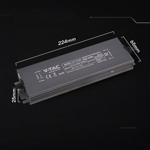 Zasilacz do LED hermetyczny SLIM V-TAC 150W 12V 12.5A IP67 filtr EMI VT-13150